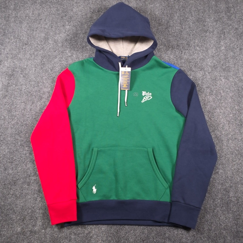 NWT Polo Ralph Lauren Double Knit Hoodie Mens S Colorblock Polo 67 Hermes Mesh